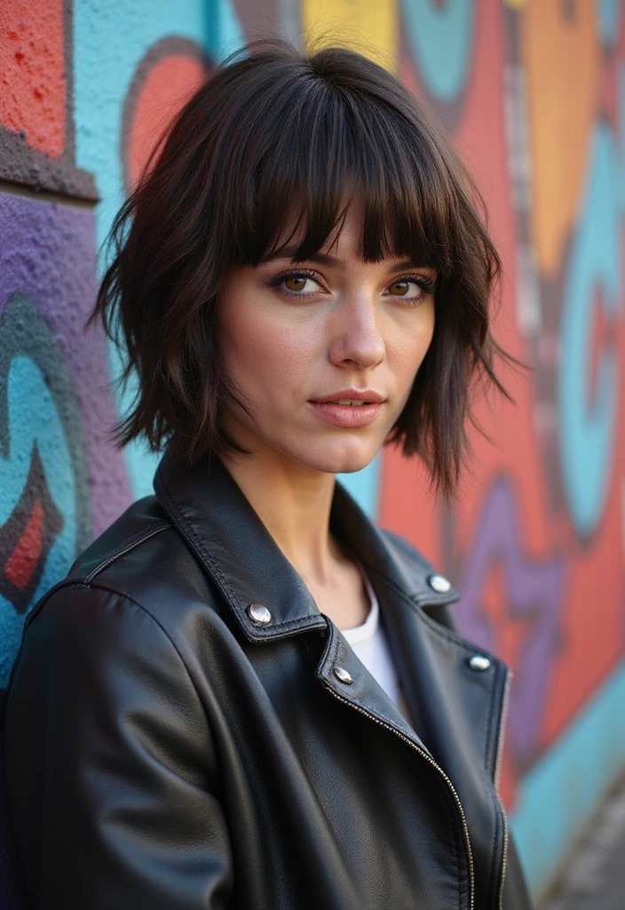 21 Gorgeous Layered Haircuts with Bangs That Will Transform Your Look Instantly! - 3. Shaggy Layers with Blunt Bangs