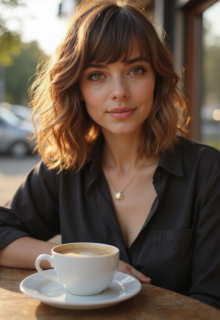 21 Gorgeous Layered Haircuts with Bangs That Will Transform Your Look Instantly! - 2. Textured Lob with Wispy Bangs