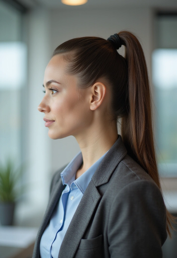 21 Effortless Work Hairstyles to Slay Your 9-to-5 Look (You’ll Love #13!) - 2. Sleek Ponytail