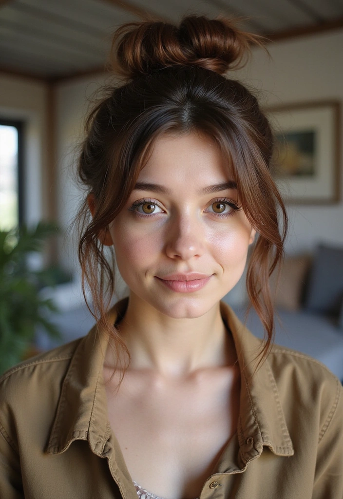 21 Jaw-Dropping Brown Hair Styles for Every Occasion (You’ll Love #15!) - 4. Messy Bun with Wispy Strands