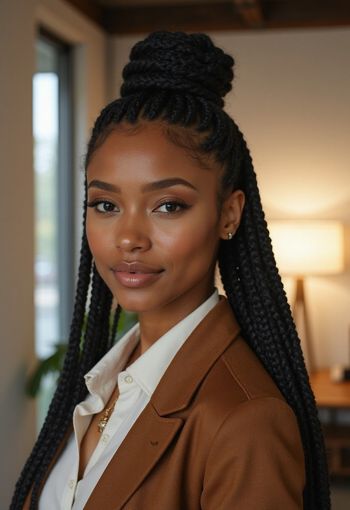 21 Stunning Work Hairstyles for Long Hair to Elevate Your Office Game! - 13. Box Braids with a Bun