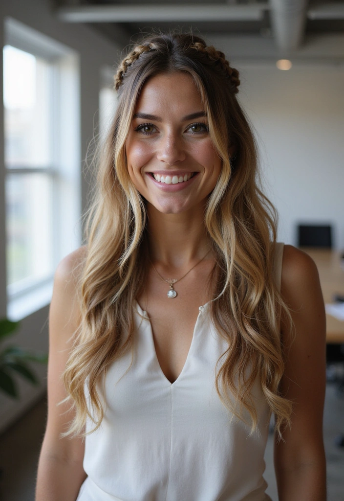 21 Stunning Work Hairstyles for Long Hair to Elevate Your Office Game! - 17. Half-Up Braid with Loose Locks