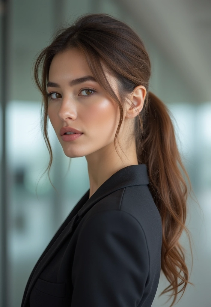21 Cute Work Hairstyles That'll Have Your Coworkers Asking for Your Secret! - 7. Polished Low Ponytail