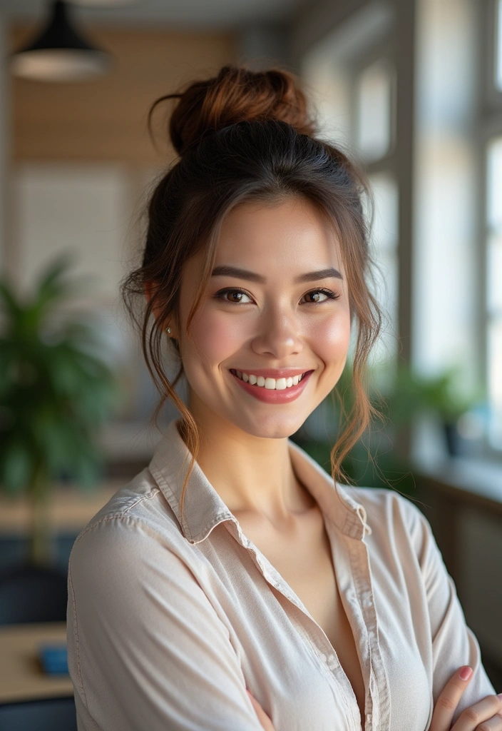 21 Trendy and Cute Hairstyles for Work You Can Do in Minutes! - 8. Half-Up Bun